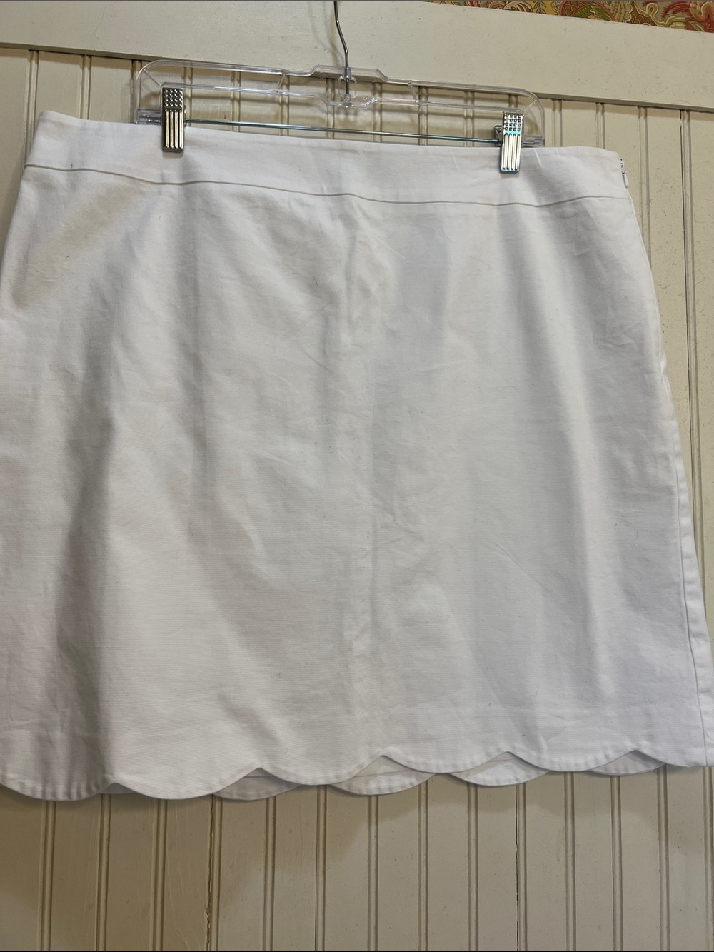 Talbots White A-Line Cotton Skirt with Scalloped Hem